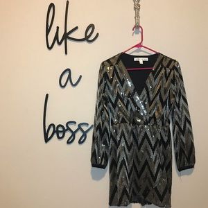 Boutique Sequin Long Sleeve Mini Dress